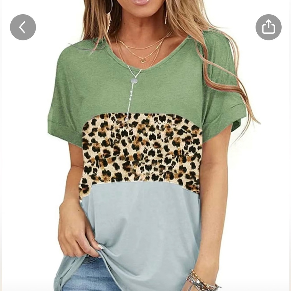 Women’s casual three tone striped leopard green shirt
